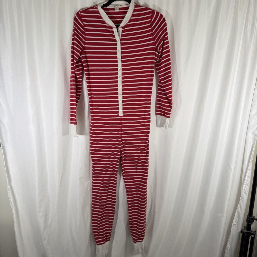 J. Crew Pajama Suit Women's Medium Red Striped Button Up Long Sleeve